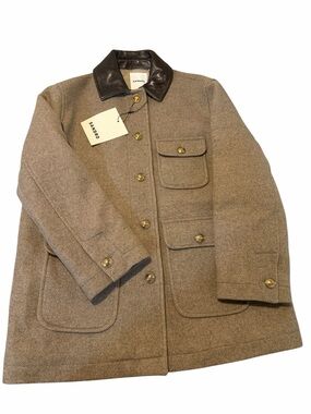 Sandro Beige Quilted Jacket with Tan Tags